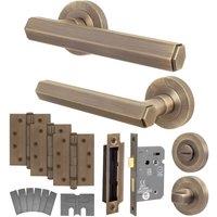 AFIT Antique Brass Fire Door Handle Bathroom Set 80mm Lock 102mm Hinges in Bronze | Size: 150mm x 150mm