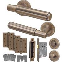 AFIT Antique Brass Fire Door Handle Bathroom Set 80mm Lock 102mm Hinges in Bronze | Size: 150mm x 150mm