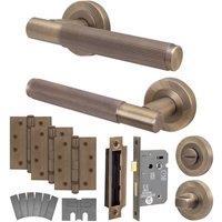 AFIT Antique Brass Fire Door Handle Bathroom Set 80mm Lock 102mm Hinges in Bronze | Size: 150mm x 150mm