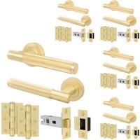 AFIT Brass Door Handle Latch Set Satin Brass Door Handle, Latch Hinges5 Pack in Gold | Size: 150mm x 150mm
