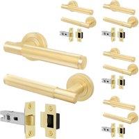 AFIT Brass Door Handle Latch Set Satin Brass Door Handle, Latch 5 Pack in Gold | Size: 150mm x 150mm