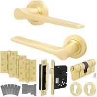 AFIT Brass Fire Door Handle Euro Lock Double Cylinder Satin Locks Hinges in Gold | Size: 150mm x 150mm