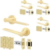 AFIT Brass Door Handle Latch Set Satin Brass Door Handle, Latch Hinges4 Pack in Gold | Size: 150mm x 150mm