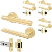 AFIT Brass Door Handle Latch Set Satin Brass Door Handle, Latch 4 Pack in Gold | Size: 150mm x 150mm