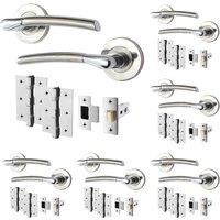 AFIT Chrome Door Handle Satin Nickel Feature Lever Pack 6 Latch Hinges in Silver | Size: 150mm x 150mm