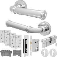AFIT Chrome Fire Door Handle Euro Lock Double Cylinder Set Locks Hinges in Silver | Size: 150mm x 150mm