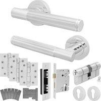 AFIT Chrome Fire Door Handle Euro Lock Double Cylinder Set Locks Hinges in Silver | Size: 150mm x 150mm