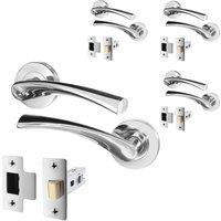 AFIT Chrome Door Handles Rose with Latch, 4 Pairs Polished Chrome Internal in Silver | Size: 150mm x 150mm