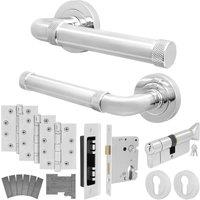 AFIT Chrome Fire Door Handle Euro Lock Thumbturn Cylinder Set Locks Hinges in Silver | Size: 150mm x 150mm