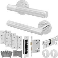 AFIT Chrome Fire Door Handle Euro Lock Thumbturn Cylinder Set Locks Hinges in Silver | Size: 150mm x 150mm