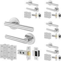 AFIT Chrome Door Handles Round Rose with Latch Hinges T-Bar 5 Pack in Silver | Size: 150mm x 150mm