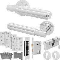AFIT Chrome Fire Door Handle Euro Lock Double Cylinder Set Locks Hinges in Silver | Size: 150mm x 150mm