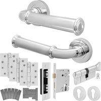 AFIT Chrome Fire Door Handle Euro Lock Thumbturn Cylinder Set Locks Hinges in Silver | Size: 150mm x 150mm