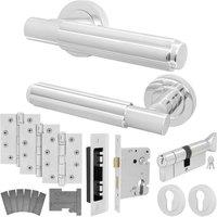 AFIT Chrome Fire Door Handle Euro Lock Thumbturn Cylinder Set Locks Hinges in Silver | Size: 150mm x 150mm