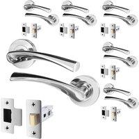 AFIT Chrome Door Handles Rose with Latch, 6 Pairs Polished Chrome Internal in Silver | Size: 150mm x 150mm