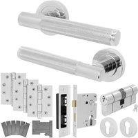 AFIT Chrome Fire Door Handle Euro Lock Double Cylinder Set Locks Hinges in Silver | Size: 150mm x 150mm
