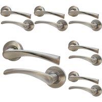 AFIT Satin Door Handles Rose, 6 Pairs Satin Nickel Internal Lever in Silver | Size: 150mm x 150mm
