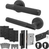 AFIT Black Fire Door Handle Euro Lock Thumbturn Cylinder Set Locks Hinges | Size: 150mm x 150mm