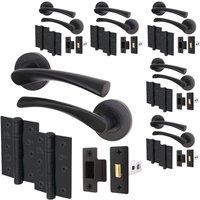 AFIT Black Door Handles Rose with Latch, 6 Pairs Matt Black Internal | Size: 150mm x 150mm