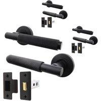 AFIT Black Knurled Door Handles Set Pack of 3 Internal Handles 64mm Latch | Size: 150mm x 150mm