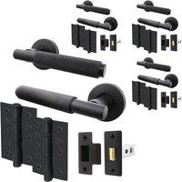 AFIT Black Knurled Door Handle Set Pack of 4 Internal Handles Latch Hinges | Size: 150mm x 150mm