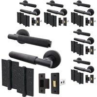 AFIT Black Knurled Door Handle Set Pack of 6 Internal Handles Latch Hinges | Size: 150mm x 150mm