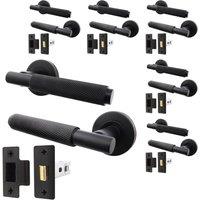 AFIT Black Knurled Door Handles Set Pack of 6 Internal Handles 64mm Latch | Size: 150mm x 150mm
