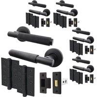 AFIT Black Knurled Door Handle Set Pack of 5 Internal Handles Latch Hinges | Size: 150mm x 150mm