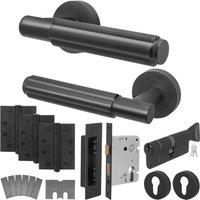 AFIT Black Fire Door Handle Euro Lock Thumbturn Cylinder Set Locks Hinges | Size: 150mm x 150mm