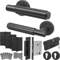 AFIT Black Fire Door Handle Euro Lock Double Cylinder Set Matt Locks Hinges | Size: 150mm x 150mm