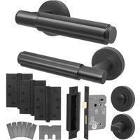 AFIT Black Fire Door Handle Bathroom Set Matt Black Bathroom Lock Hinges | Size: 150mm x 150mm