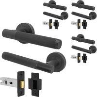 AFIT Black Door Handle Latch Set Matt Black Door Handle, Latch 4 Pack | Size: 150mm x 150mm