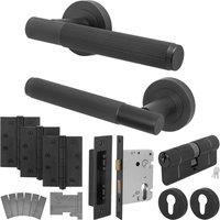AFIT Black Fire Door Handle Euro Lock Double Cylinder Set Matt Locks Hinges | Size: 150mm x 150mm