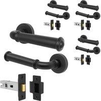 AFIT Black Door Handle Latch Set Matt Black Door Handle, Latch 4 Pack | Size: 150mm x 150mm