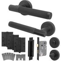 AFIT Black Fire Door Handle Bathroom Set Matt Black Bathroom Lock Hinges | Size: 150mm x 150mm