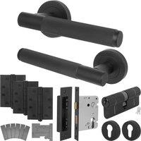 AFIT Black Fire Door Handle Euro Lock Double Cylinder Set Locks Hinges | Size: 150mm x 150mm