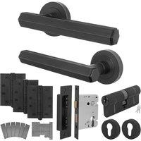 AFIT Black Fire Door Handle Euro Lock Double Cylinder Set Matt Locks Hinges | Size: 150mm x 150mm