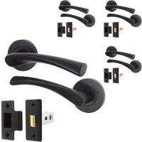 AFIT Black Door Handles Rose with Latch, 4 Pairs Matt Black Internal | Size: 150mm x 150mm