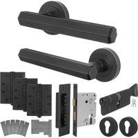 AFIT Black Fire Door Handle Euro Lock Thumbturn Cylinder Set Locks Hinges | Size: 150mm x 150mm