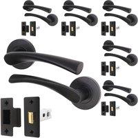 AFIT Black Door Handles Rose with Latch, 6 Pairs Matt Black Internal | Size: 150mm x 150mm