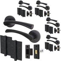 AFIT Black Door Handles Rose with Latch, 5 Pairs Matt Black Internal | Size: 150mm x 150mm