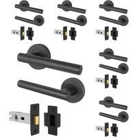AFIT Black Door Handles Round Rose with Latch T-Bar 6 Pair Olvera Range | Size: 150mm x 150mm