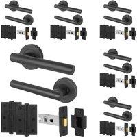 AFIT Black Door Handles Round Rose with Latch Hinges T-Bar 6 Pack | Size: 150mm x 150mm
