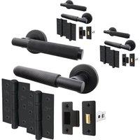 AFIT Black Knurled Door Handle Set Pack of 3 Internal Handles Latch Hinges | Size: 150mm x 150mm