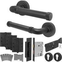 AFIT Black Fire Door Handle Set Euro Lock Thumbturn Cylinder Locks Hinges | Size: 150mm x 150mm