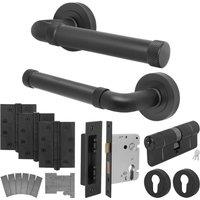 AFIT Black Fire Door Handle Euro Lock Double Cylinder Set Matt Black Hinges | Size: 150mm x 150mm