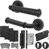 AFIT Black Fire Door Handle Euro Lock Double Cylinder Set Matt Locks Hinges | Size: 150mm x 150mm