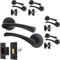 AFIT Black Door Handles Rose with Latch, 5 Pairs Matt Black Internal | Size: 150mm x 150mm