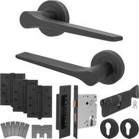 AFIT Black Fire Door Handle Set Euro Lock Thumbturn Cylinder Locks Hinges | Size: 150mm x 150mm