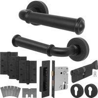 AFIT Black Fire Door Handle Euro Lock Thumbturn Cylinder Set Locks Hinges | Size: 150mm x 150mm